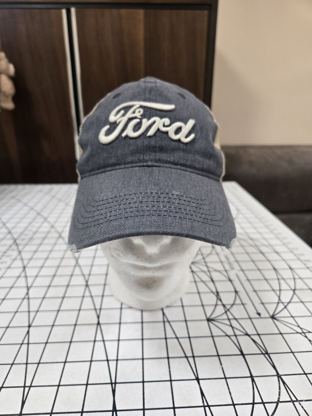 Officially Licensed Ford Distressed Trucker Cap (Navy/Tan)